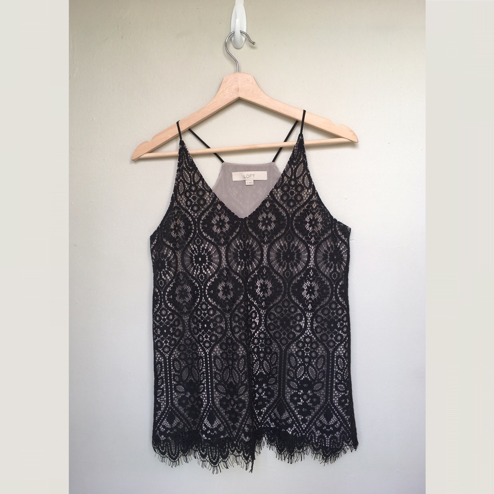 LOFT ~ black lace tank